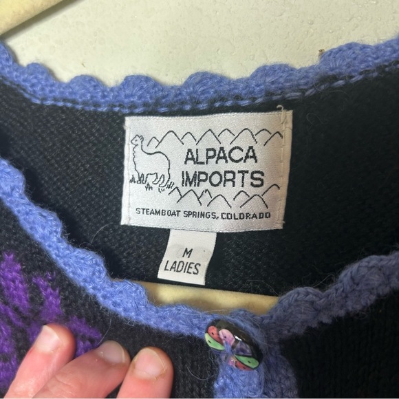 Alpaca Imorts Vibrant Purple and Blue Cardigan Size Medium - Picture 4 of 7